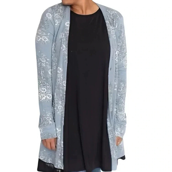 Gray White Toile Cardigan by Agnes & Dora Essential Cardigan with Pockets - Picture 1 of 3